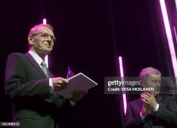 Finnish physicist Tuomo Suntola receives the one-million-euro 2018 Millennium Technology Prize at the Award Ceremony in Helsinki, Finland, on May 22,...