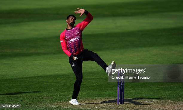 Abidine Sakande of Sussex bowls during the Royal London One-Day Cup match between Somerset and Sussex at The Cooper Associates County Ground on May...