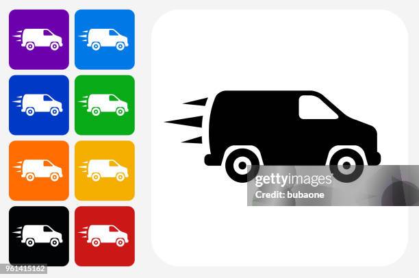 van icon square button set - van white background stock illustrations