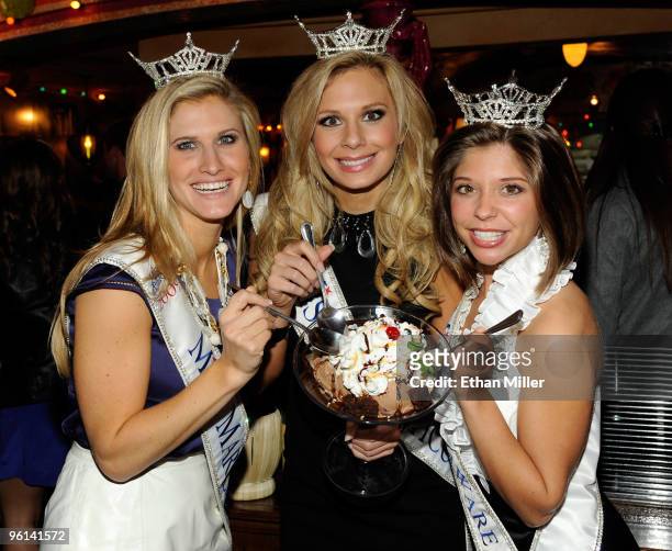 Brooke Catherine Poklemba, Miss Maryland, Sharalynn Kuziak, Miss Connecticut, and Heather Lehman, Miss Delaware, appear with Buca di Beppo's new...