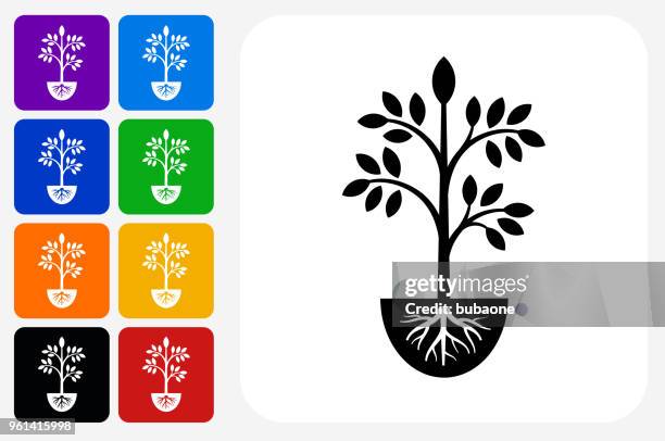 plants icon square button set - different hobbies stock illustrations
