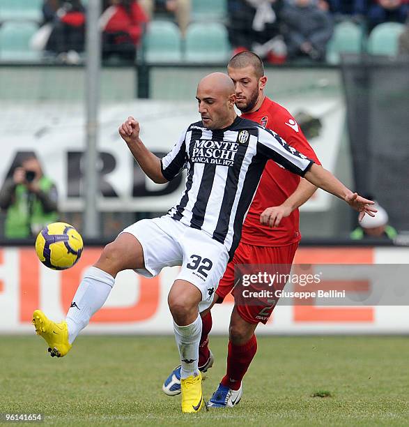 Massimo Maccarone of Siena and Michele Canini of Cagliari in action during the Serie A match between Siena and Cagliari at Artemio Franchi - Mps...