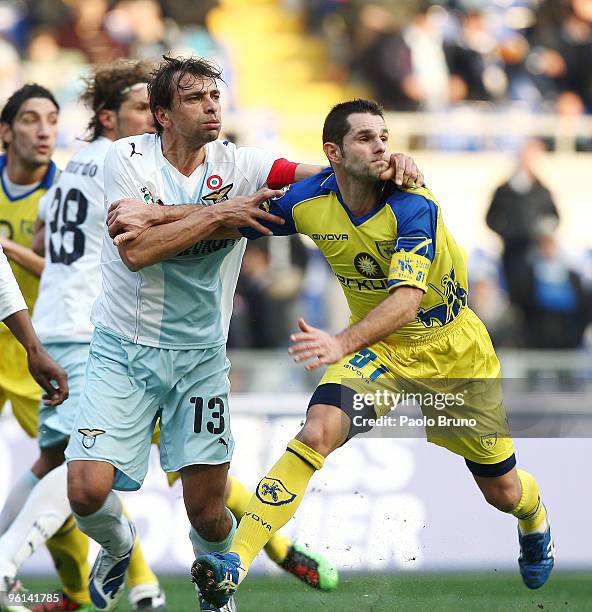 Sebastiano Siviglia of SS Lazio and Sergio Pellissier of AC Chievo Verona in action during the Serie A match between Lazio and Chievo at Stadio...