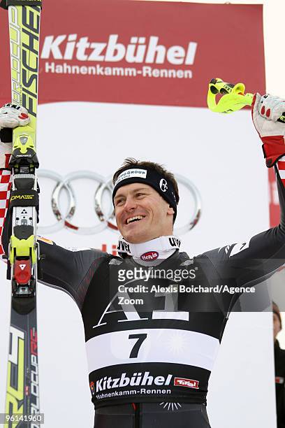 Ivica Kostelic of Croatia takes first place competes during the Audi FIS Alpine Ski World Cup Men's combined on January 24, 2010 in Kitzbuehel,...