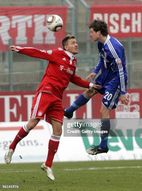 Daniel Sikorski of Bayern II and Patrick Ziegler of Unterhaching battle for the ball during the 3.Liga match between SpVgg Unterhaching and Bayern...