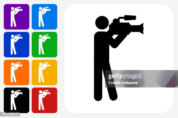 camera man icon square button set - multiple electronic devices stock illustrations