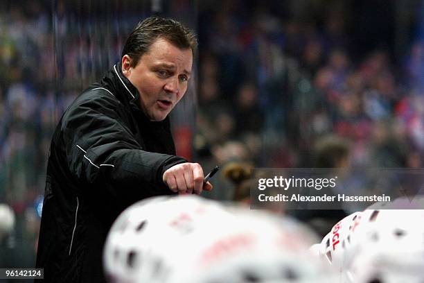 Andreas Brockmann, head coach of Nuremberg reacts during the DEL metch between Thomas Sabo Ice Tigers and Augsburger Panther at the Arena Nuernberger...