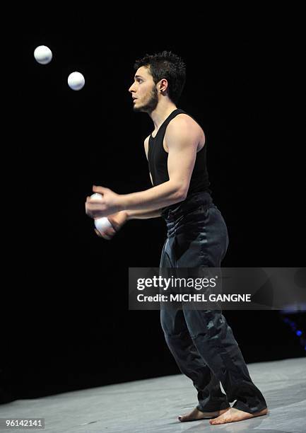 Brazilian Luis Sartori do Vale juggles on January 24, 2010 in Marseille, southern France during a show of the Archaos French contemporary circus....