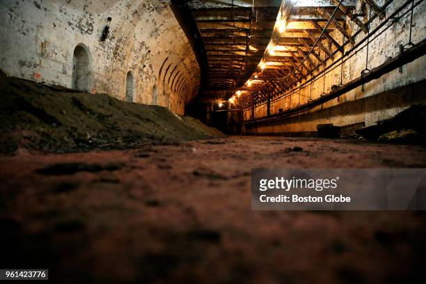 View of an abandoned subway tunnel under City Hall Plaza in Boston is pictured on May 21, 2018. Opened in 1898, the tunnel was once part of Americas...