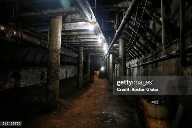 View of an abandoned subway tunnel under City Hall Plaza in Boston is pictured on May 21, 2018. Opened in 1898, the tunnel was once part of Americas...