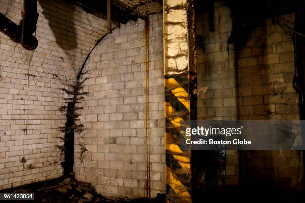 The end of an abandoned subway tunnel under City Hall Plaza in Boston is pictured on May 21, 2018. Opened in 1898, the tunnel was once part of...