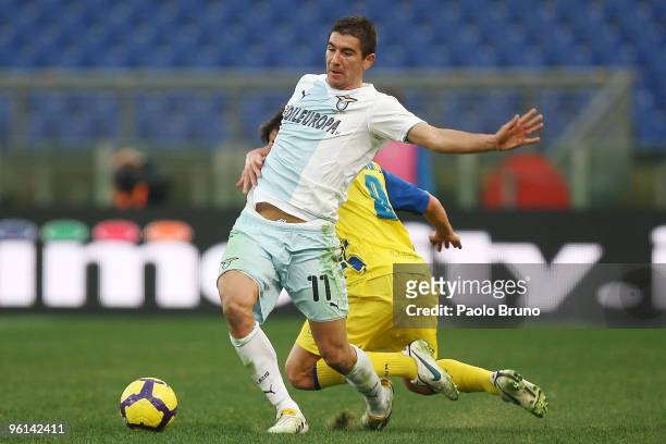 Alexander Kolarov of SS Lazio in action during the Serie A match between Lazio and Chievo at Stadio Olimpico on January 24, 2010 in Rome, Italy.