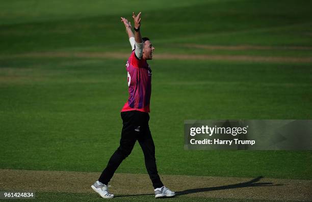 Ollie Robinson of Sussex appeals during the Royal London One-Day Cup match between Somerset and Sussex at The Cooper Associates County Ground on May...