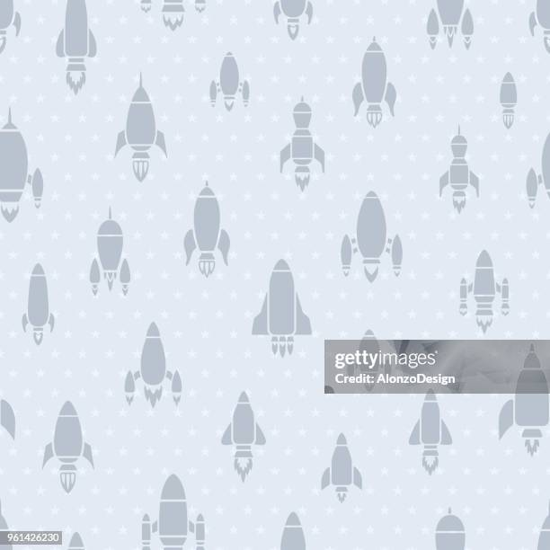 stockillustraties, clipart, cartoons en iconen met raketten naadloze patroon - space shuttle drawing
