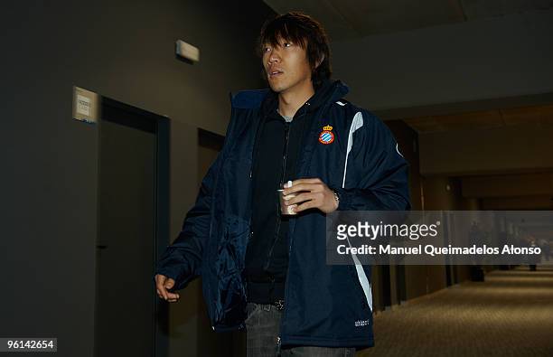Shunsuke Nakamura of Espanyol walks to the vip room before the start of the La Liga match between Espanyol and Mallorca at Nuevo Estadio de...