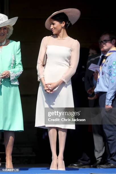 Meghan, Duchess of Sussex attends The Prince of Wales' 70th Birthday Patronage Celebration held at Buckingham Palace on May 22, 2018 in London,...