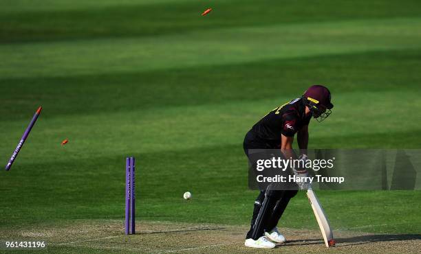 Tim Groenewald of Somerset is bowled by Ishant Sharma of Sussex during the Royal London One-Day Cup match between Somerset and Sussex at The Cooper...
