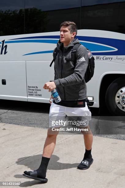 Grayson Allen arrives to the NBA Draft Combine Day 1 at the Quest Multisport Center on May 17, 2018 in Chicago, Illinois. NOTE TO USER: User...