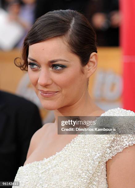 Actress Marion Cotillard arrives to the TNT/TBS broadcast of the 16th Annual Screen Actors Guild Awards held at the Shrine Auditorium on January 23,...