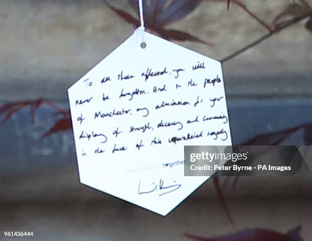 The message left by the Duke of Cambridge on a 'Tree of Hope' in Manchester, after the Manchester Arena National Service of Commemoration at...