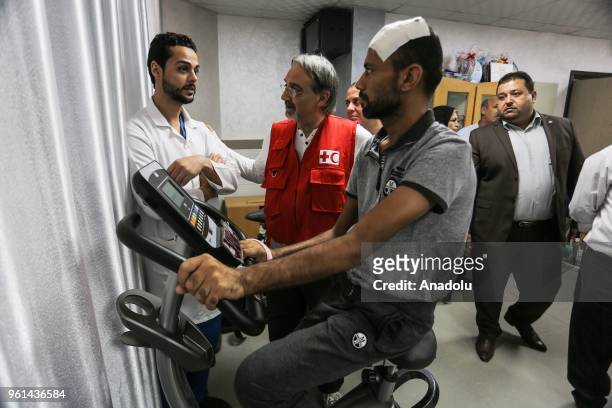 President of International Federation of Red Cross and Red Crescent Societies Francesco Rocca is being informed at a hospital in Khan Yunis, Gaza on...