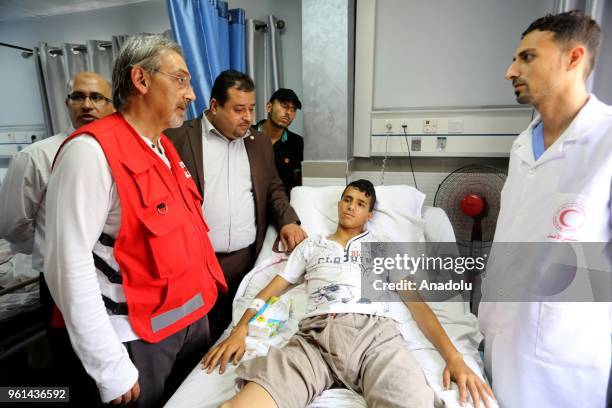 President of International Federation of Red Cross and Red Crescent Societies Francesco Rocca is being informed at a hospital in Khan Yunis, Gaza on...