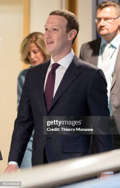 Facebook chief Mark Zuckerberg arrives prior to a meeting with the President of the European Parliament on May 22, 2018 in Brussels, Belgium. The...