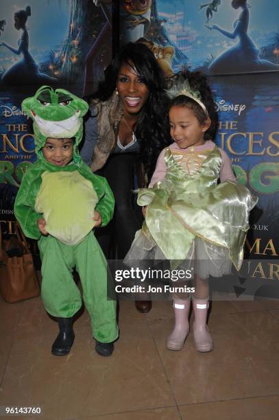 Sinitta and her children Zac and Magdalena attends The Princess And The Frog special event at The Mayfair Hotel on January 24, 2010 in London,...