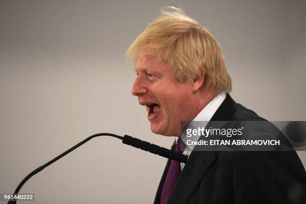 British Secretary of State for Foreign Affairs Boris Johnson, speaks during a joint press conference with Argentine Foreign Minister Jorge Faurie and...