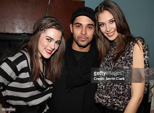 Actress Nadine Crocker, Wilmer Valderrama and Miss Universe 2008 Dayana Mendoza attend the AXECYB.com party on January 23, 2010 in Park City, Utah.
