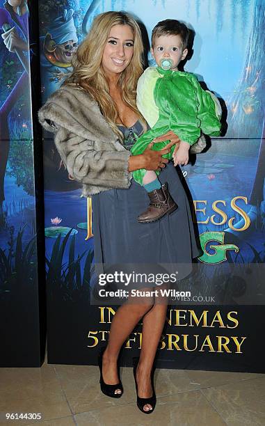 Singer Stacey Solomon and her son Zachary attend 'The Princess And The Frog' Tea Party at the Mayfair Hotel on January 24, 2010 in London, England.