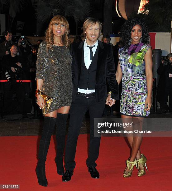 David Guetta, wife Cathy Guetta and Kelly Rowland attend the NRJ Music Awards 2010 at Palais des Festivals on January 23, 2010 in Cannes, France.