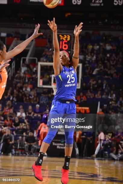 Glory Johnson of the Dallas Wings shoots the ball against the Phoenix Mercury on May 18, 2018 at Talking Stick Resort Arena in Phoenix, Arizona. NOTE...