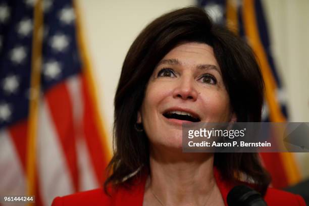 Lily Eskelsen Garcia, president of the National Education Association, speaks at a news conference at the U.S. Capitol on May 22, 2018 in Washington,...