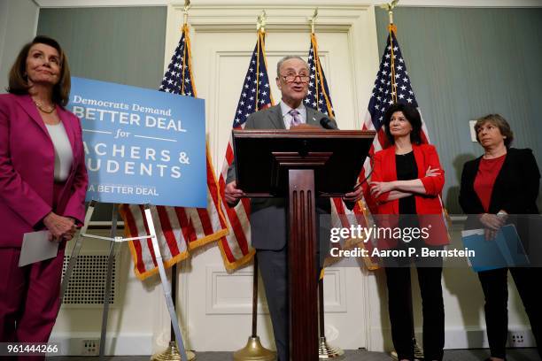 Senate Minority Leader Chuck Schumer, accompanied by House Minority Leader Nancy Pelosi, NEA President Lily Eskelsen Garcia and AFT President Randi...