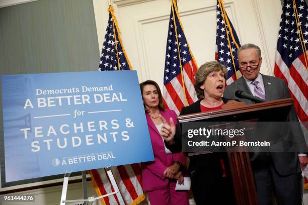 American Federation of Teachers President Randi Weingarten speaks at a news conference at the U.S. Capitol on May 22, 2018 in Washington, DC....