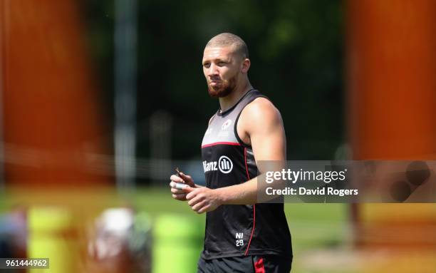 Nick Isiekwe looks on during the Saracens training session held at Old Albanians on May 22, 2018 in St Albans, England.