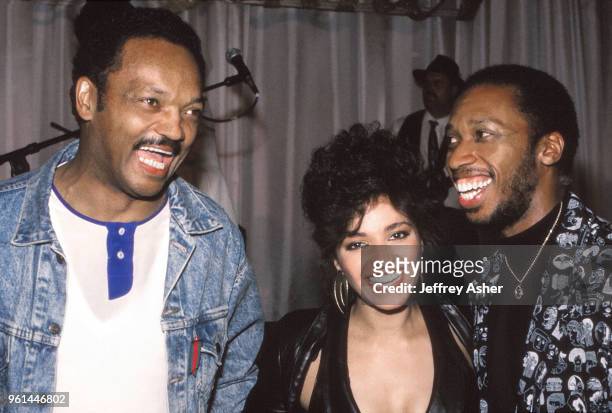 Reverend Jesse Jackson Actress Suzette Charles and Muscian Jeffrey Osborne at Trump Plaza Casino Hotel party prior to Tyson vs Holmes Convention Hall...