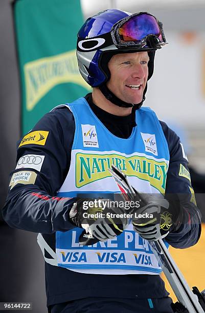 Daron Rahlves of the USA smiles after his run during the 2010 Freestyle Skiing World Cup Ski Cross at Whiteface Mountain on January 24, 2010 in Lake...