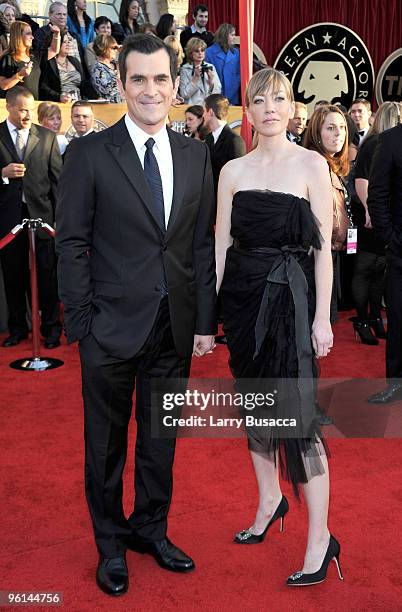 Actor Ty Burrell and wife Holly arrive to the TNT/TBS broadcast of the 16th Annual Screen Actors Guild Awards held at the Shrine Auditorium on...