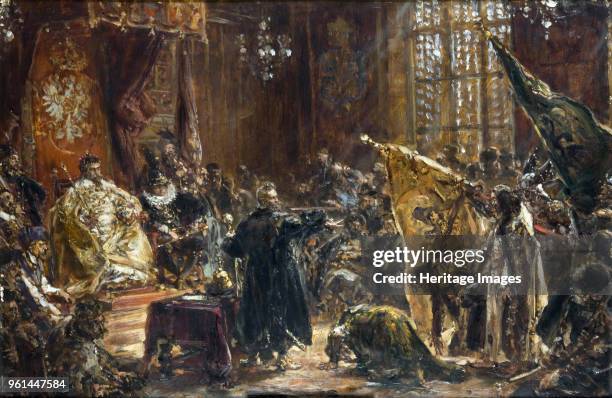 Presentation of Czar Vasili Shuisky by the hetman Stanislaw Zolkiewski at the Warsaw Sejm in 1611, 1892. Found in the Collection of Jan Matejko...