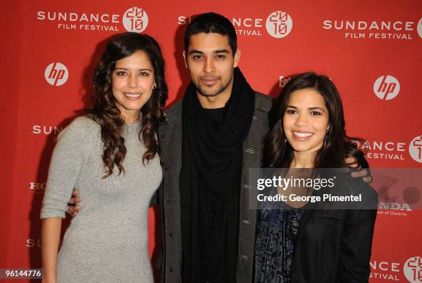 Actors Ana Claudia Talancón Wilmer Valderrama and America Ferrera attend "The Dry Land" premiere during the 2010 Sundance Film Festival at Eccles...