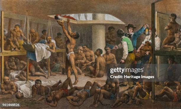 Slaves in the cellar of a slave boat, c. 1830. Found in the Collection of Instituto Itau Cultural.