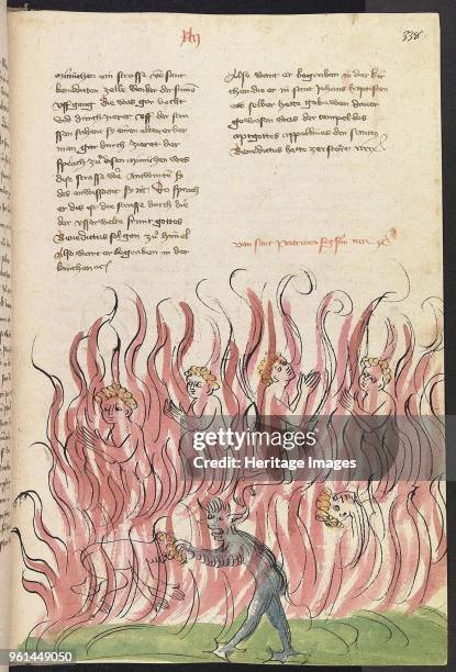 St Patrick's Purgatory. From the Alsacian Legenda Aurea, 1418-1419. Found in the Collection of Library of the Ruprecht Karl University, Heidelberg.