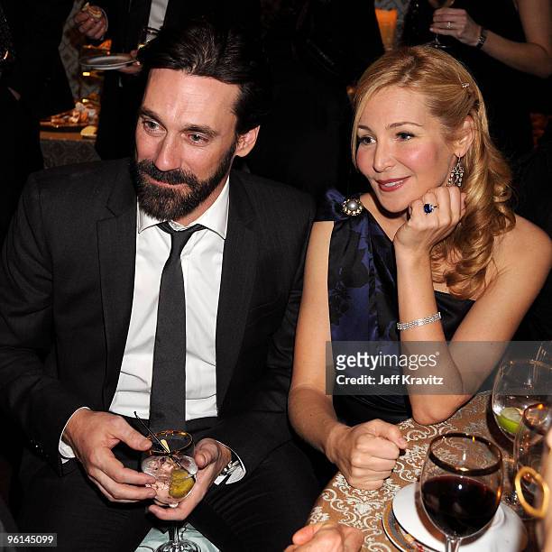 Actors Jon Hamm and Jennifer Westfeldt attend the HBO post SAG awards party at Spago on January 23, 2010 in Beverly Hills, California.