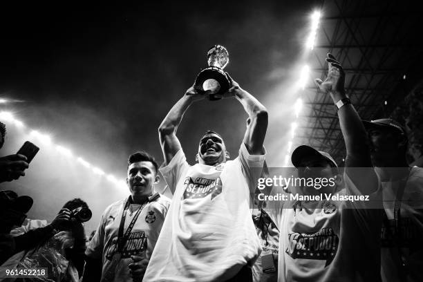 Gerardo Alcoba of Santos celebrates the championship with the trophy after the Final second leg match between Toluca and Santos Laguna as part of the...