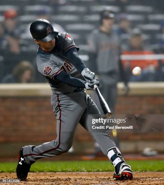 John Ryan Murphy of the Arizona Diamondbacks hits a 2 run home run the 4th inning in an MLB baseball game against the New York Mets on May 19, 2018...