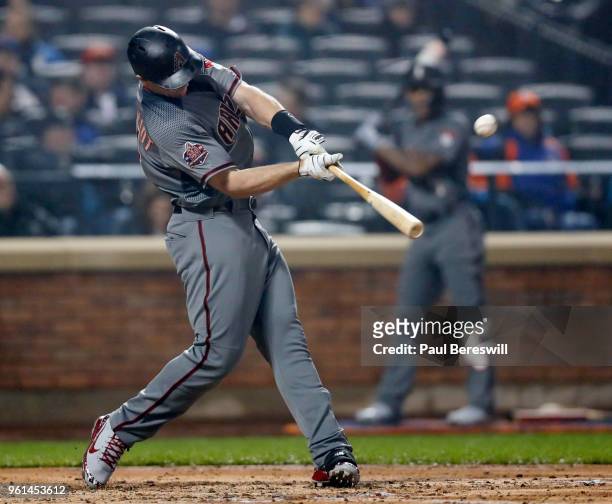 Paul Goldschmidt of the Arizona Diamondbacks hits a home run the 4th inning in an MLB baseball game against the New York Mets on May 19, 2018 in the...