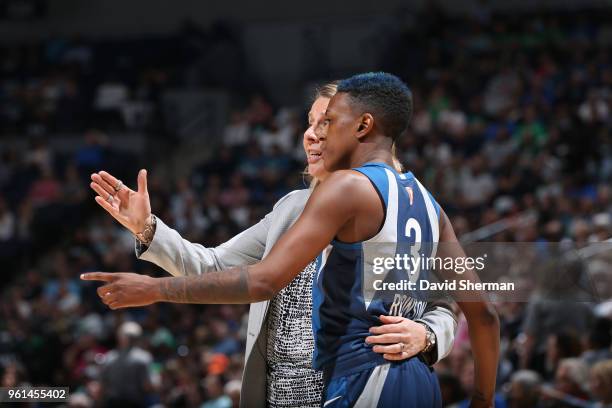 Head Coach Cheryl Reeve speaks to Danielle Robinson of the Minnesota Lynx during the game against the Los Angeles Sparks on May 20, 2018 at Target...