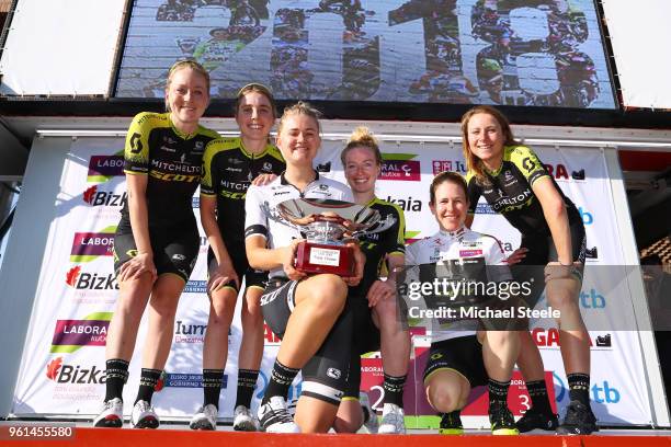 Podium / Annemiek van Vleuten of The Netherlands / Amanda Spratt of Australia White Leader Jersey / Lucy Kennedy of Australia / Georgia Williams of...